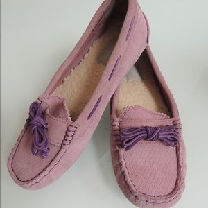 UGG Meena pink suede/sheepskin slip on loafers